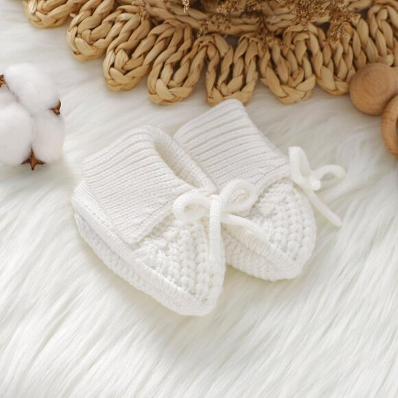 Newborn White Cozy Crochet Boys Girls First Walkers Soft Knit Infant Sock Shoes - Picture 5 of 7